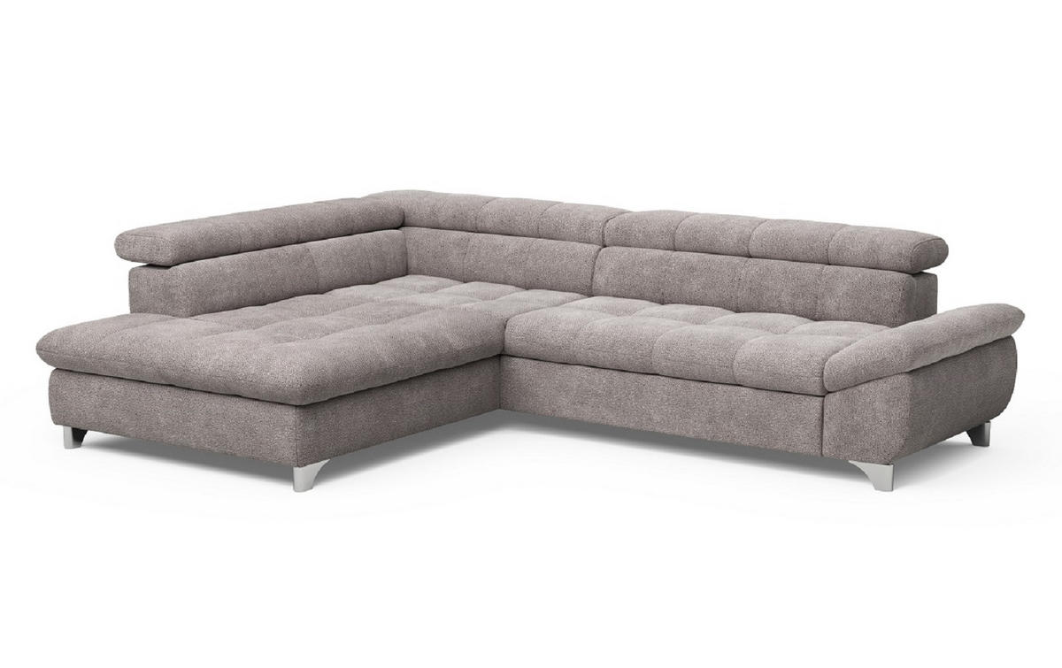 ECKSOFA mit Schlaffunktion und verstellbare Kopflehnen - Taupe/Silberfarben, Textil/Metall (312/234cm) - Cotta