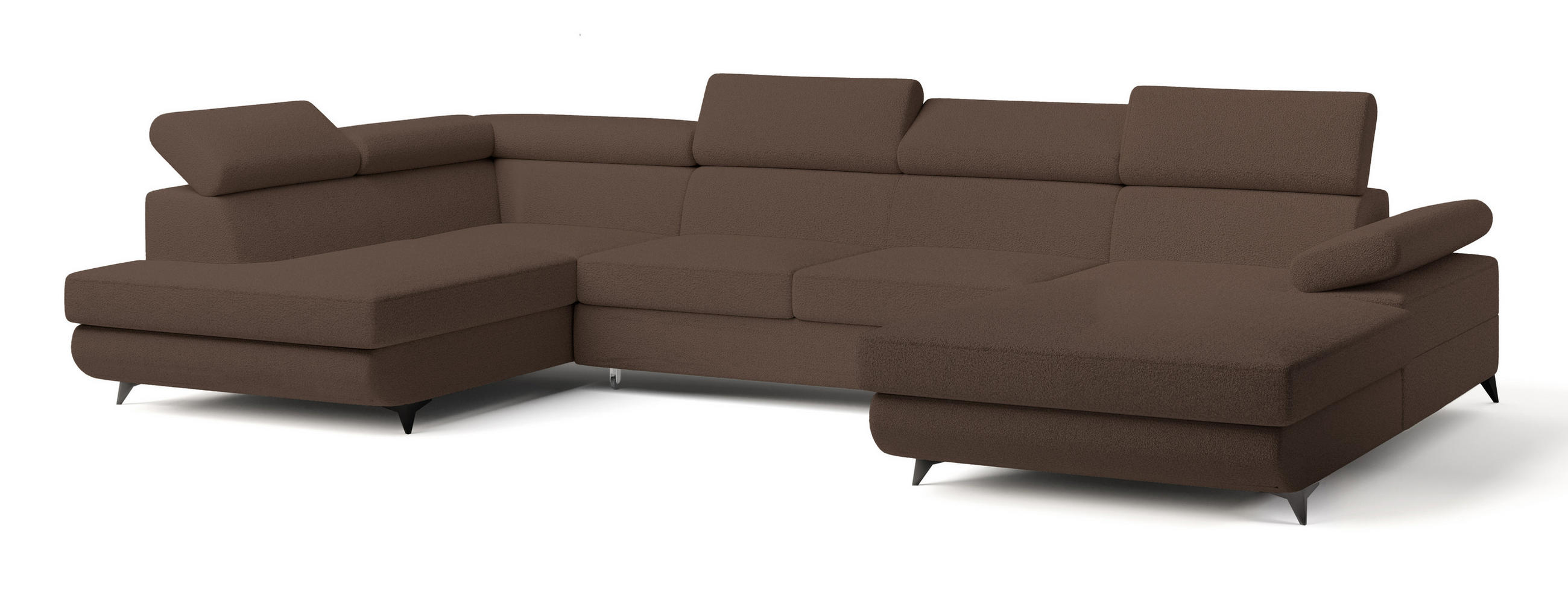 WOHNLANDSCHAFT RUBANO L-S Braun Boucle-Stoff mit Schlaffunktion - Braun, Holz (339/89/190cm) - MASSENO