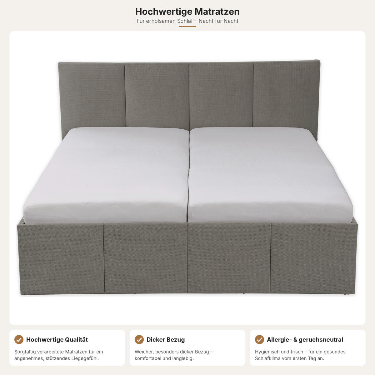 POLSTERBETT Dalas Granitgrau 200 x 200 x 40 cm Bettkasten Mit hochwertiger Matratze H2 (bis 100 kg) und Lattenrost - Grau, Holz (200/200cm) - Halmon Schlafkomfort Betten 
