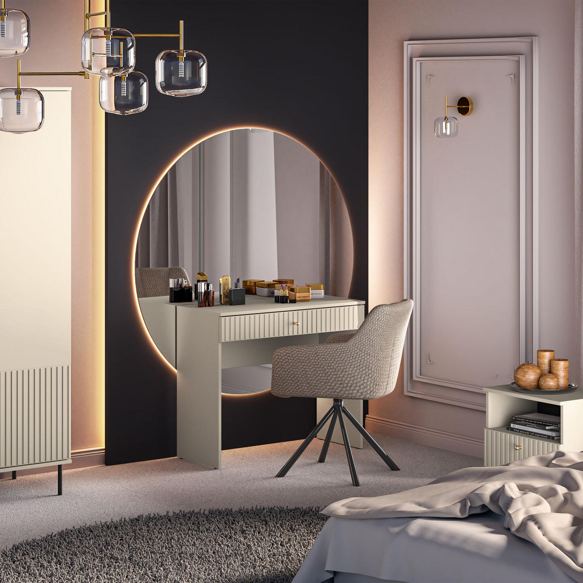 SCHMINKTISCH DROMA mit Spiegel,Creme - Creme, Holzwerkstoff (92/78/40cm) - KONSIMO®