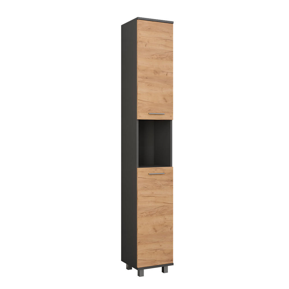 HÖGT SKÅP Ilias Antracit/Goldkraft ek 30.2x190 cm med 2 dörrar Antracit, Honungsek 190/30.2/30 cm
