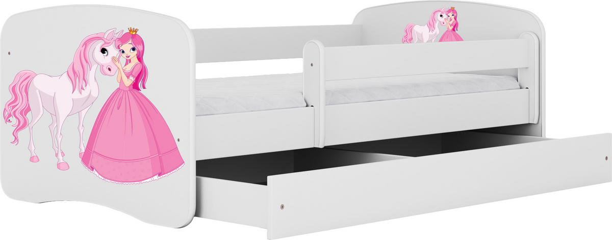 KINDERBETT Emily mit Schublade und Matratze, Weiß 70x140 cm - Weiß/Rosa, Holzwerkstoff (140/70cm) - WFL GROUP