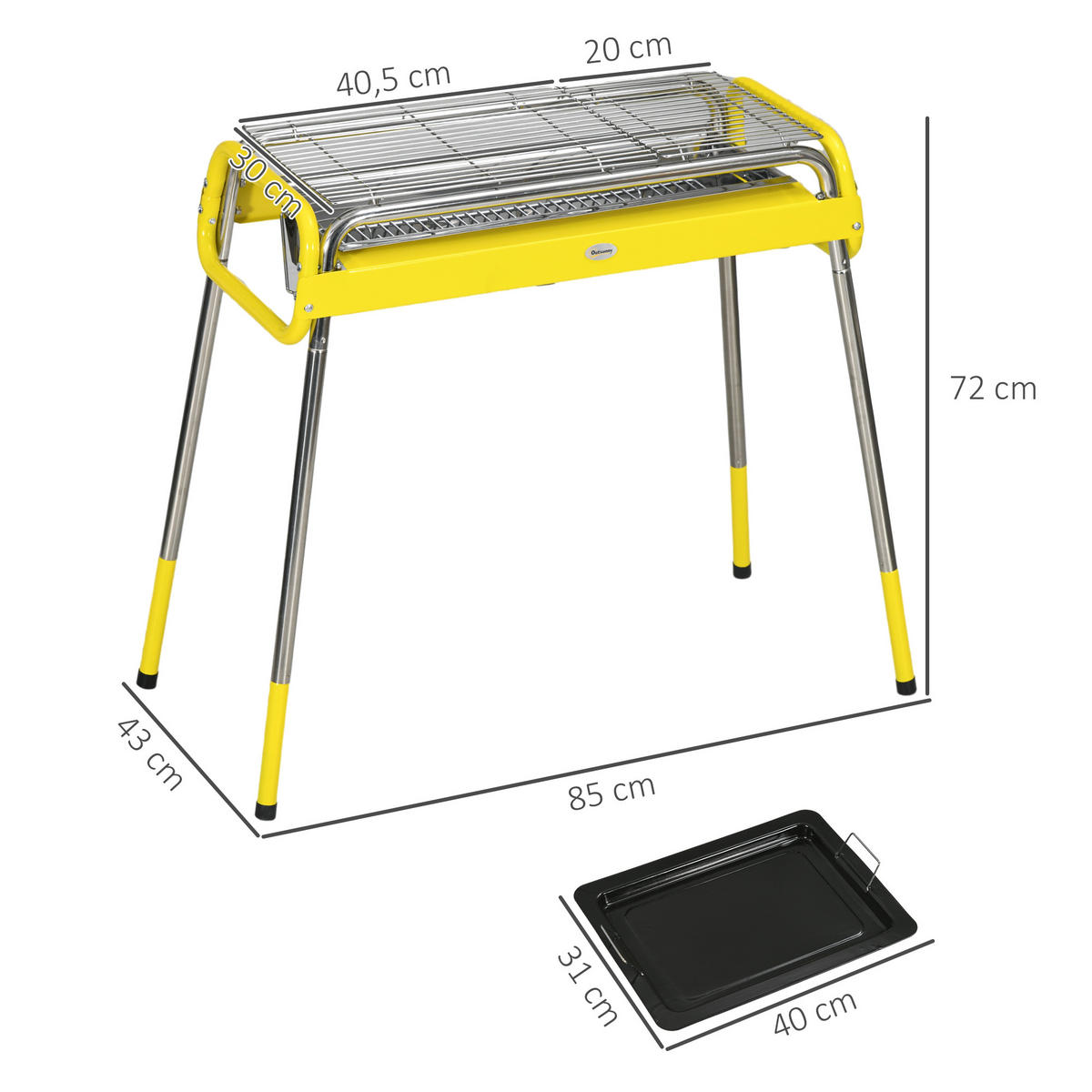 HOLZKOHLEGRILL - Gelb, Metall (43/72/85cm) - Outsunny