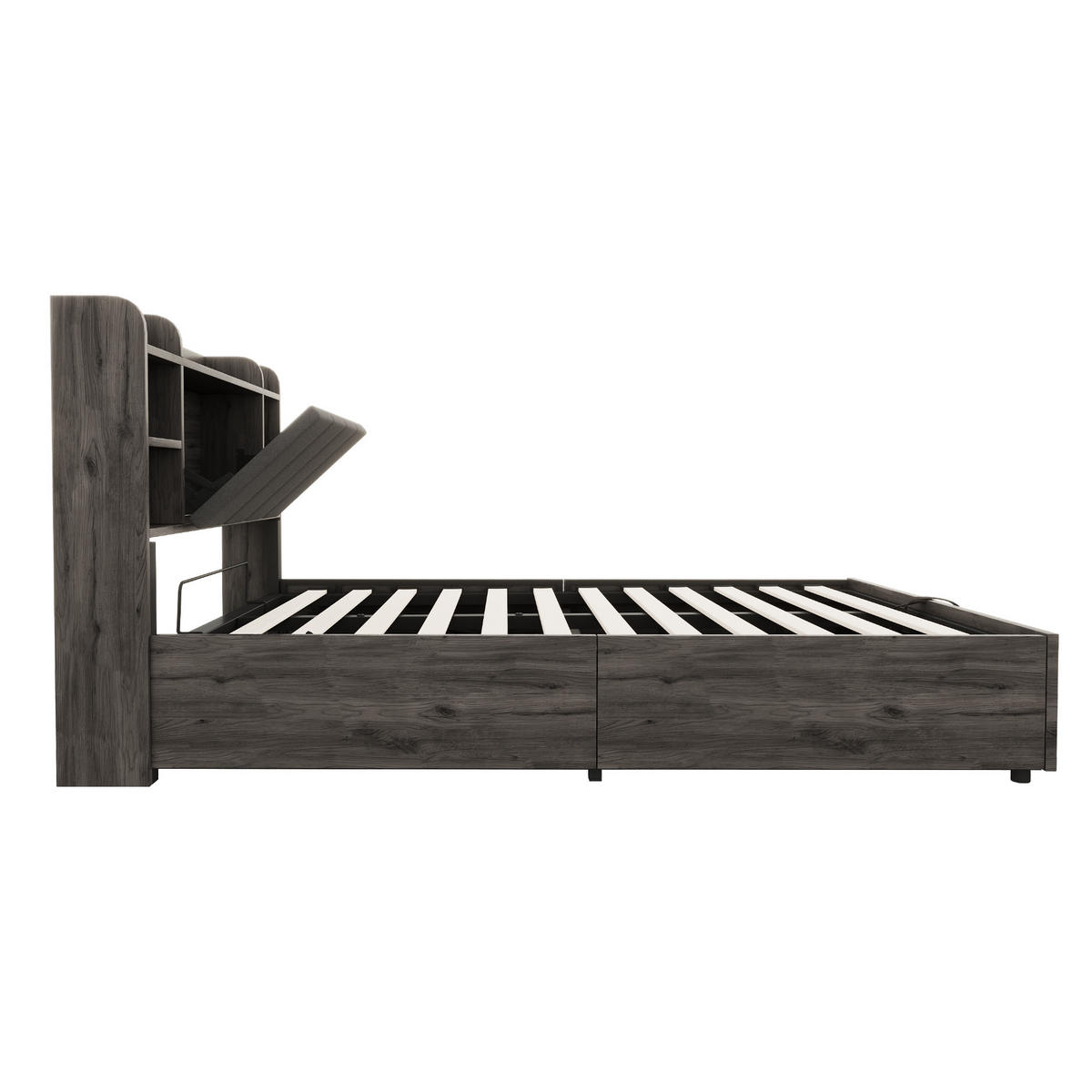 POLSTERBETT 140/200 cm Grau mit Stauraum, Ausgestattet mit USB und Tape-C-Steckdose - Grau, Holz (140/200cm) - Oxeza