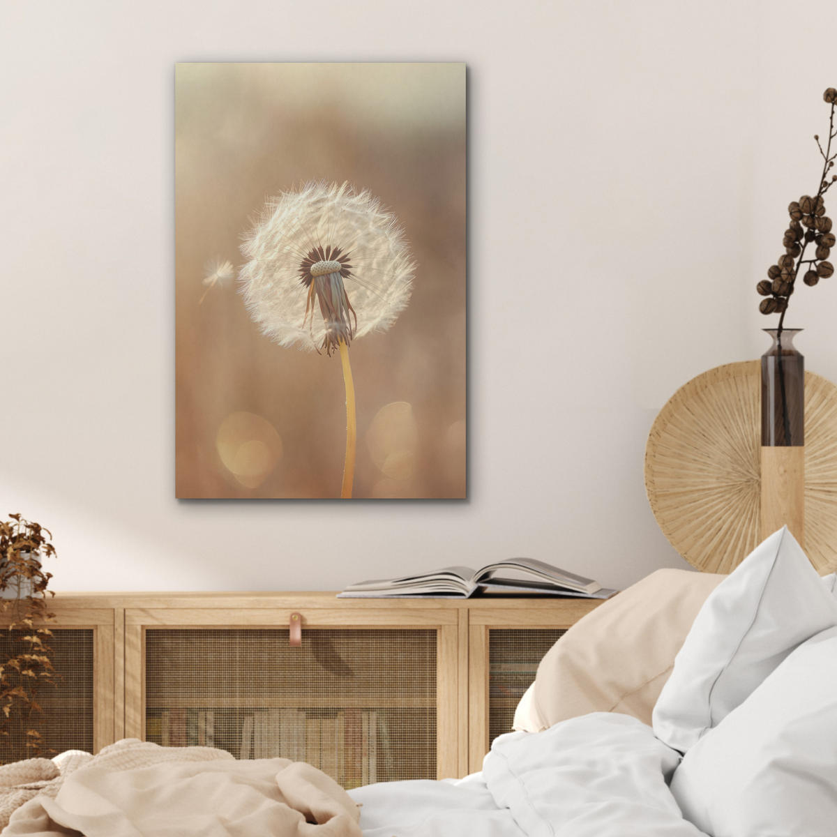 AKUSTIKBILD Löwenzahn - Beige - Natur - Blume Kunstdruck Schlafzimmer 50x70 cm - Hellbraun, Kunststoff (50/70/0.9cm) - MuchoWow