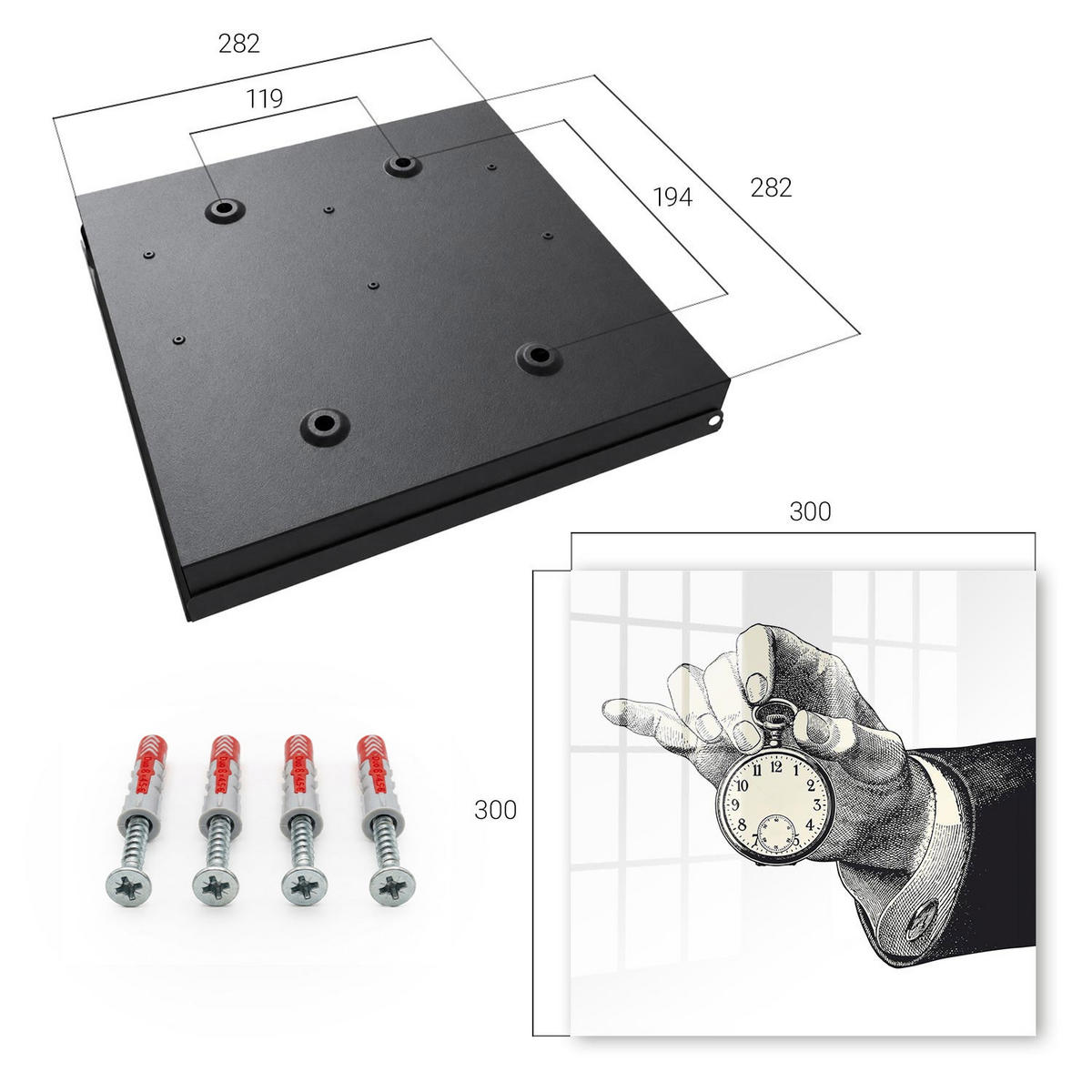 SCHLÜSSELBOX Schwarz 30x30 cm- Türöffnung nach rechts - Taschenuhr - Weiß, Metall (30/30/5cm) - TULUP
