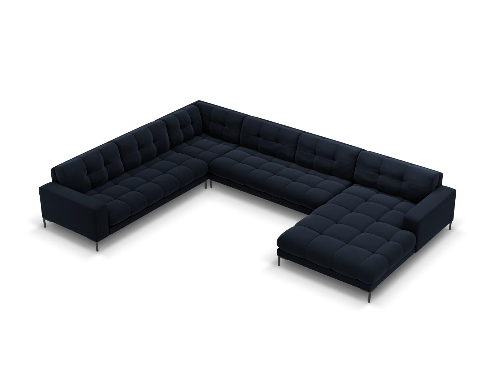 PANORAMASOFA links Mamaia aus Samt dunkelblau 7 Sitzplätze - Blau, Textil (256/75/327cm) - Micadoni