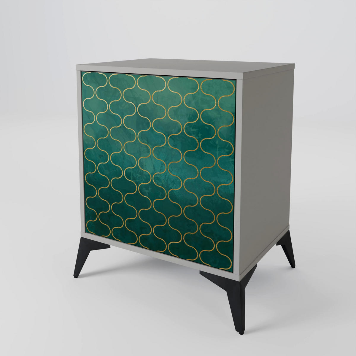 SIDEBOARD TESSELATED GREENERY, Grau, 57,5x42x77,5 cm, Schräge Buchenholzfüße - Buchefarben/Multicolor, Holzwerkstoff/Buchenholz (57.5/77.5/42cm) - SpaceRebels