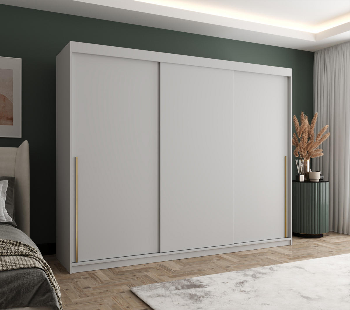 SCHIEBETÜRENSCHRANK 250 cm Breite Weiß mit goldenem Griff - Goldfarben/Weiß, Holzwerkstoff (250/200/62cm) - Home Collective