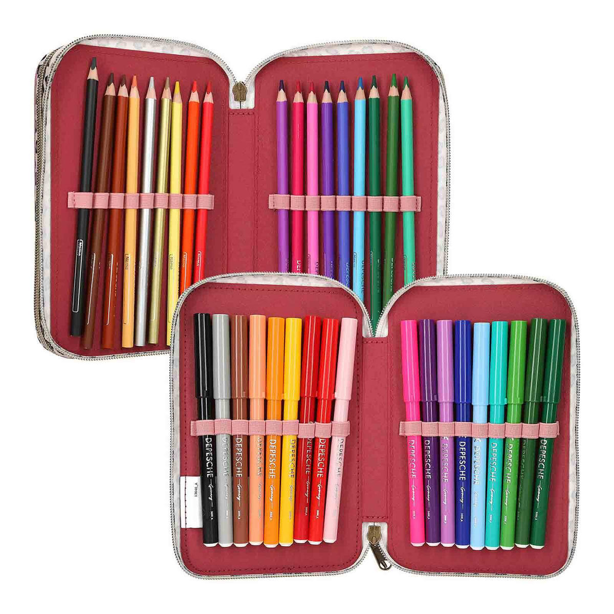 3-FACH FEDERTASCHE LEOHEART MIT SCHLEIFEN TOPModel rosa 7,5 x 13 x 20 cm - Rosa, Kunststoff (13/20/7.5cm) - Depesche Germany