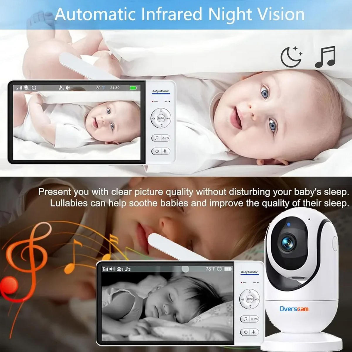 BABYPHONE 7-Zoll Babyüberwachung, Weiß keine Karte - Weiß, Kunststoff - Kaket