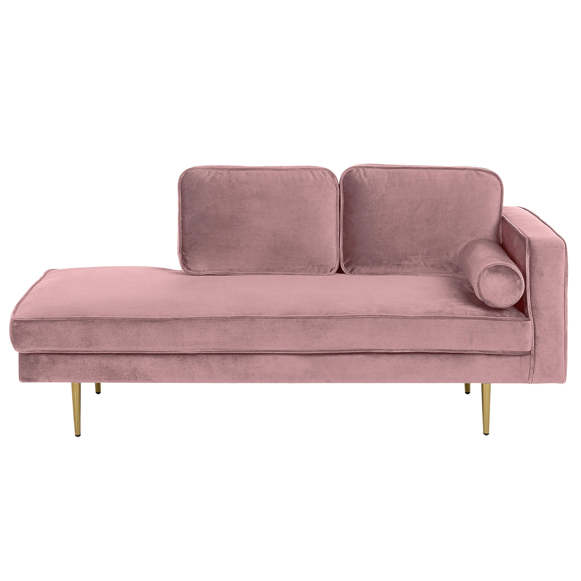 CHAISELONGUE Samtstoff rosa rechtsseitig Miramas - Pink/Goldfarben, Textil (171/63/79cm) - Beliani