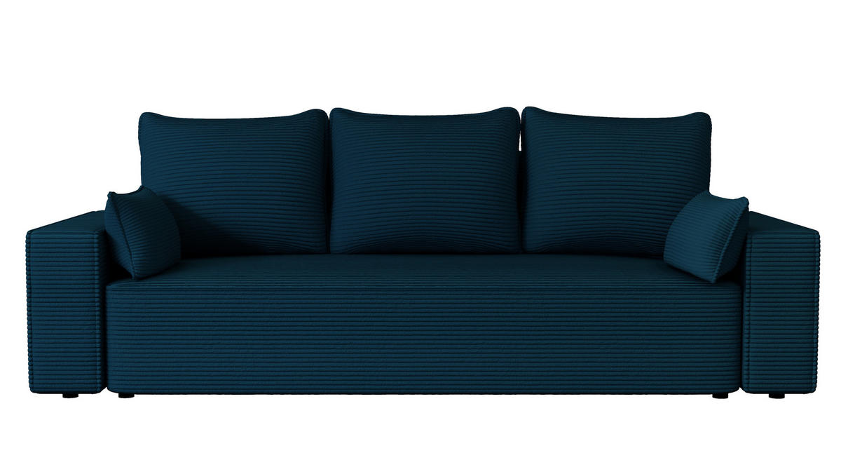 SOFA Vens mit Bettkasten und Schlaffunktion, Cordstoff - Blau, Holzwerkstoff (242/85/95cm)