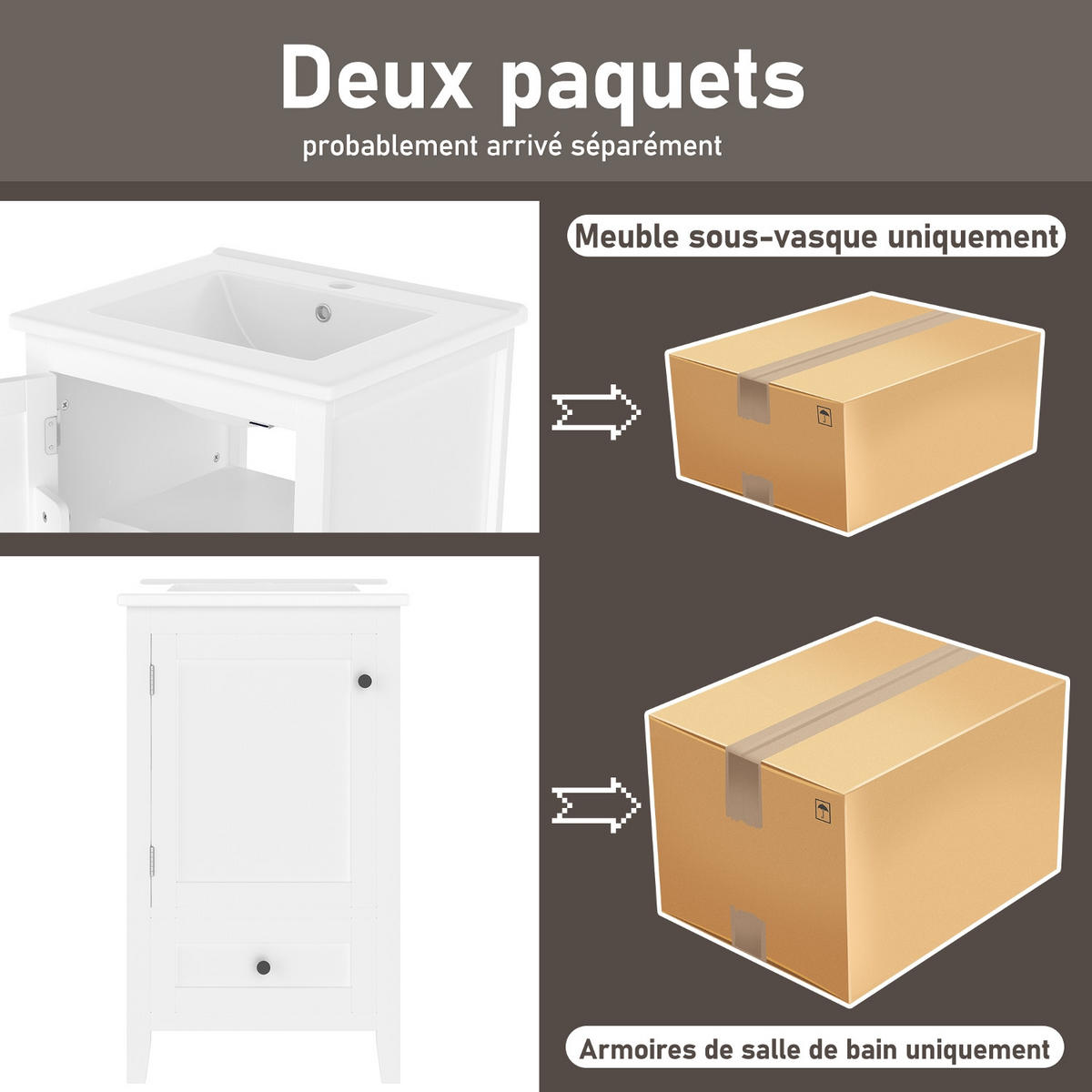 KÜCHENSCHRANK Waschtisch mit Waschbecken, 51/85/46 cm, MDF und Keramik, Weiß, GERÄUSCHLOSE SCHUBLADE, für das Badezimmer - Weiß, Holzwerkstoff (46/85/51cm) - Rolipo