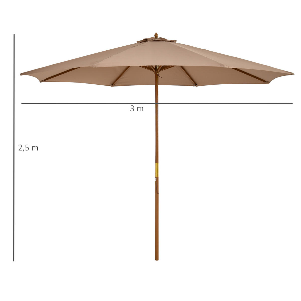 SONNENSCHIRM, Bambus, Polyester, Khaki - Braun, Naturmaterialien/Holz (300/300cm) - Outsunny
