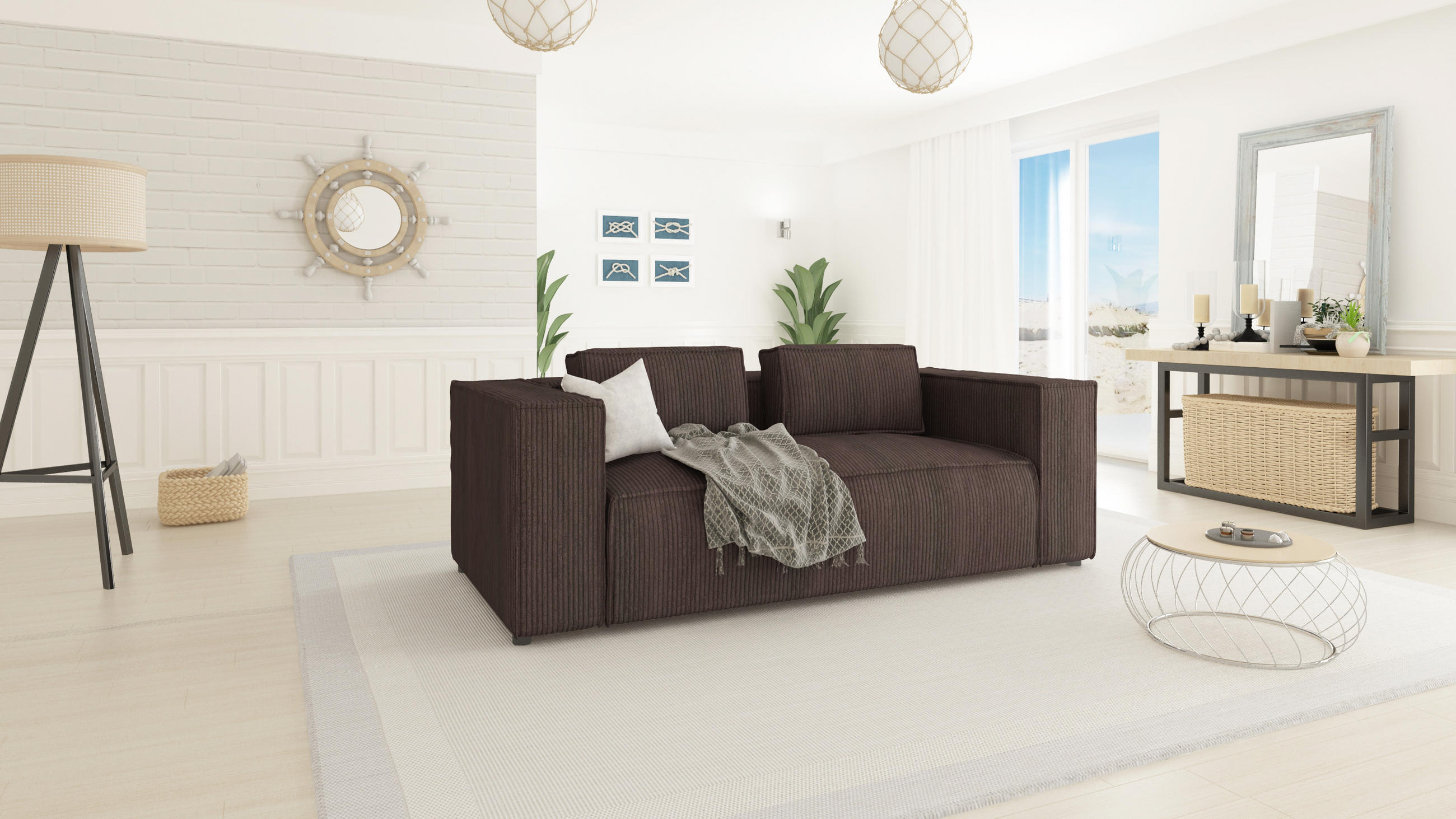 2-SITZER-SOFA Nova Dunkelbraun Cord - Dunkelbraun/Schwarz, Holz/Kunststoff (196/64/92cm) - S-Style Möbel