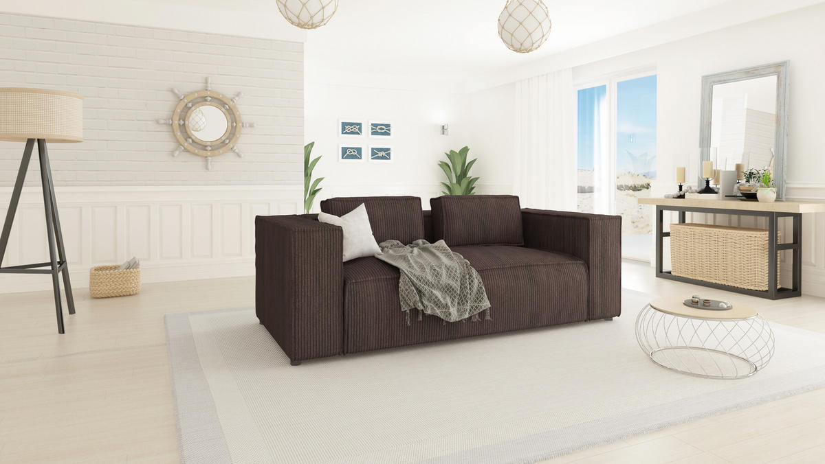 2-SITZER-SOFA Nova Dunkelbraun Cord - Dunkelbraun/Schwarz, Holz/Kunststoff (196/64/92cm) - S-Style Möbel
