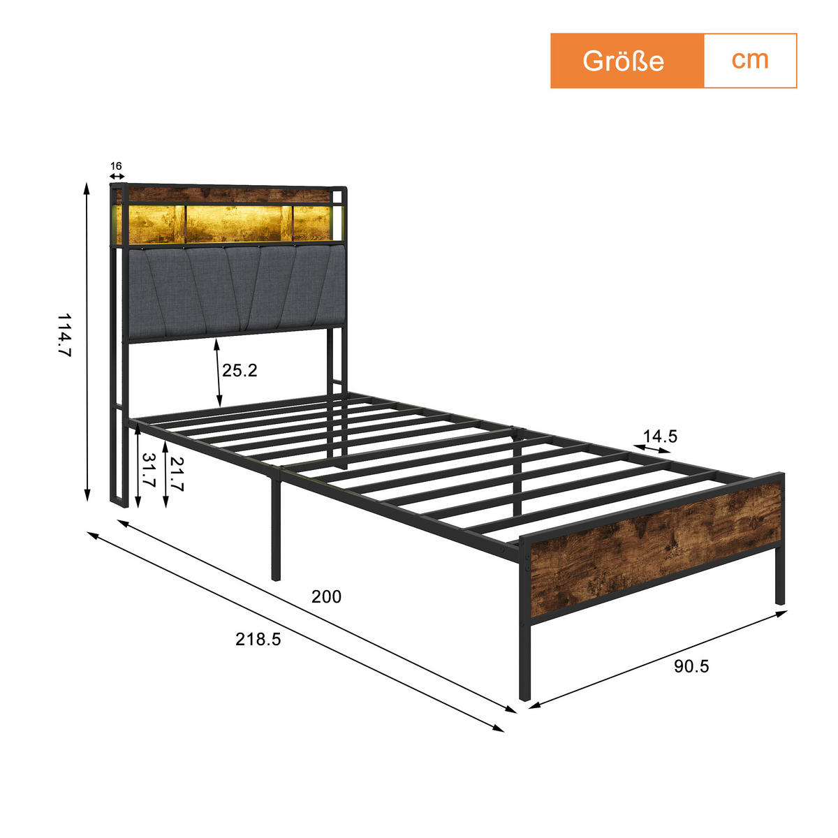 ČALÚNENÁ posteľ 90x200 cm s RGB LED, úložným čelom a USB - hnedá, drevo (90/200cm) - SHOPENTRA