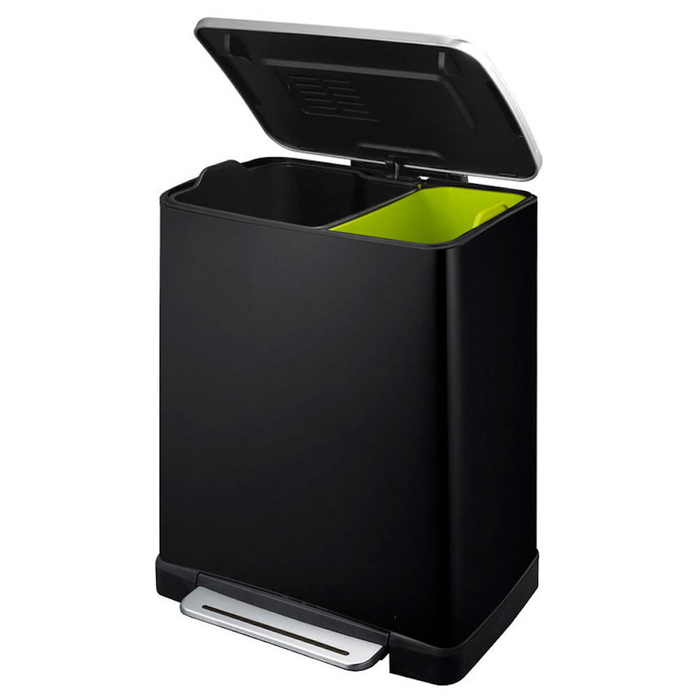 MÜLLEIMER Stilvoller Rechteckiger Mit Extra Breitem Pedal 19 Liter 44,6 x 36,6 x 31,9 cm 2 Inneneimer Schwarz Deckel Edelstahl - Schwarz, Metall (36.6/44.6/31.9cm) - PROREGAL