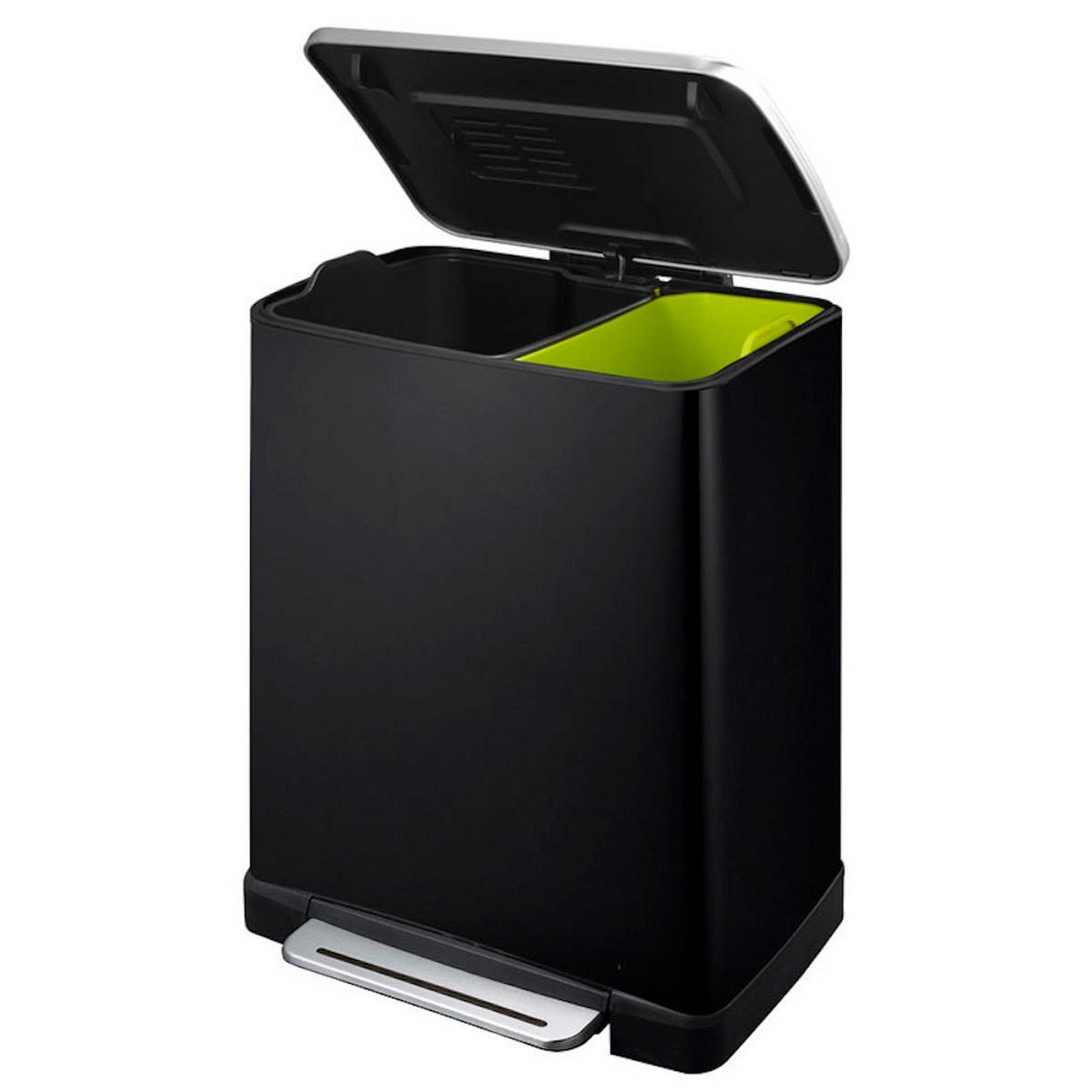 MÜLLEIMER Stilvoller Rechteckiger Mit Extra Breitem Pedal 19 Liter 44,6 x 36,6 x 31,9 cm 2 Inneneimer Schwarz Deckel Edelstahl - Schwarz, Metall (36.6/44.6/31.9cm) - PROREGAL