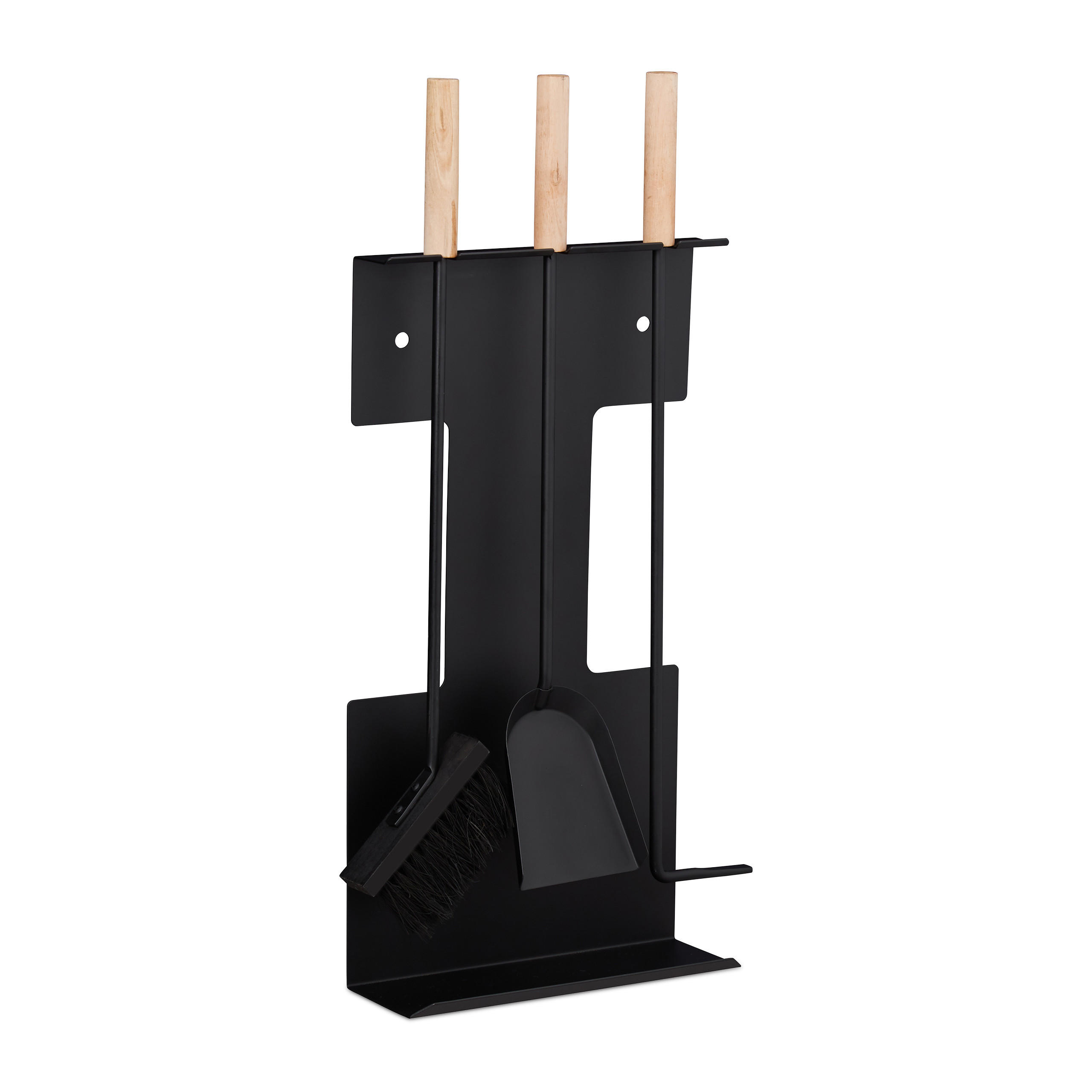 KAMINBESTECK - Schwarz, Holz/Metall (28/66/11cm) - Relaxdays