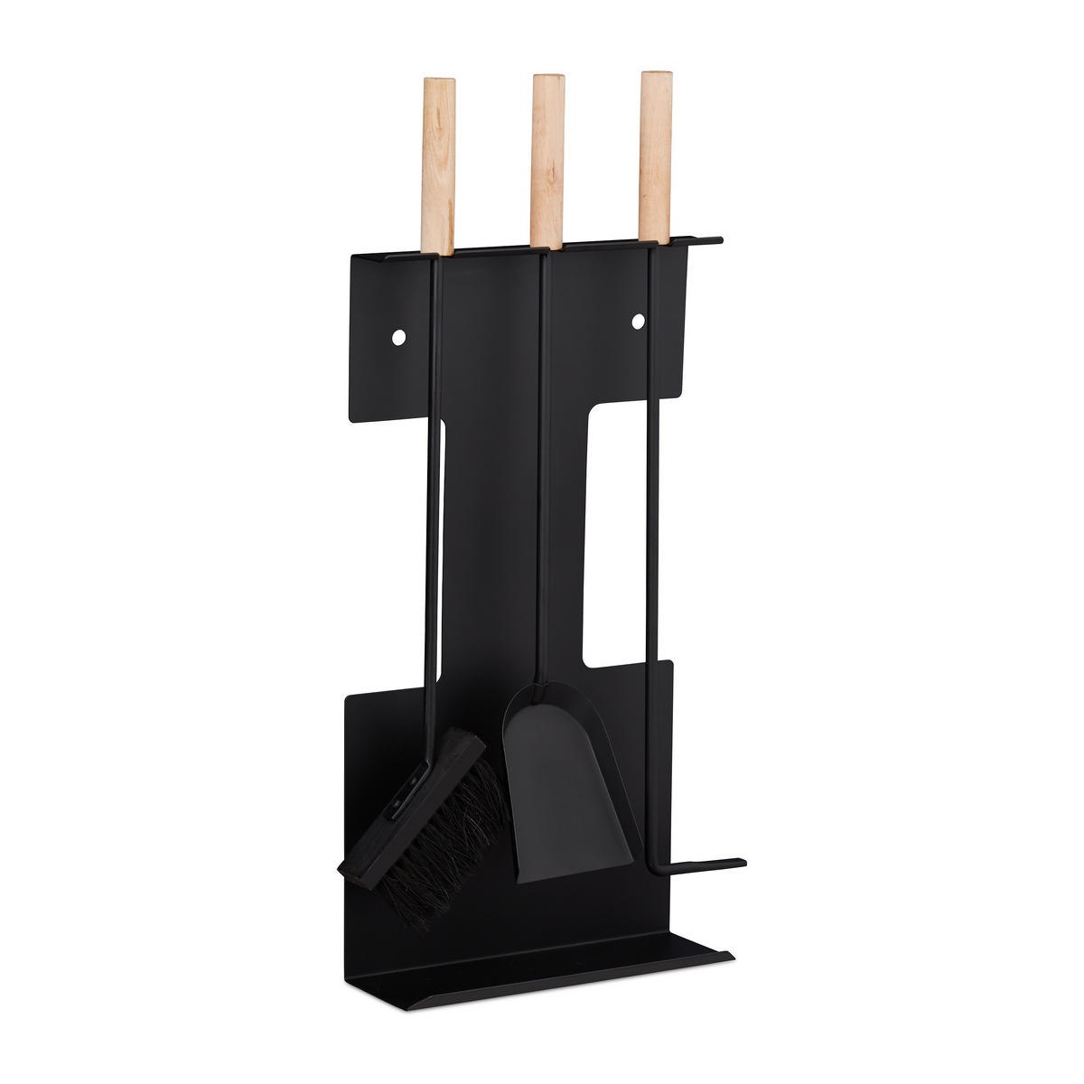 KAMINBESTECK - Schwarz, Holz/Metall (28/66/11cm) - Relaxdays