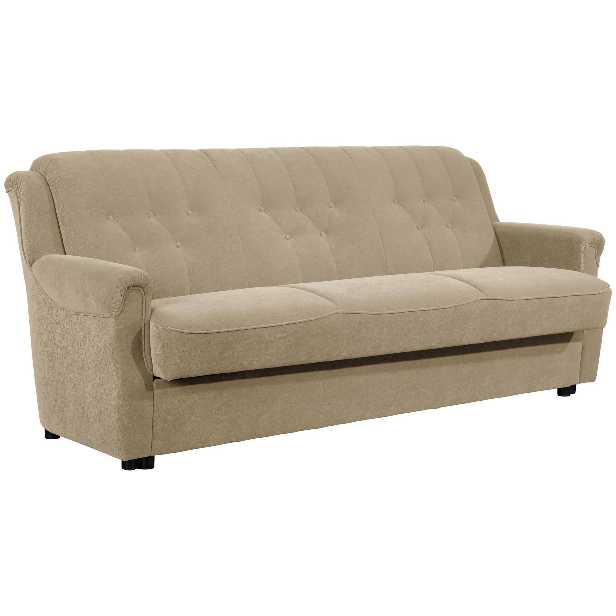 SOFA 3-Sitzer mit Bettfunktion Kaylyn Flockstoff sand - Sandfarben, Kunststoff (83/89/207cm) - 58aufmkessel