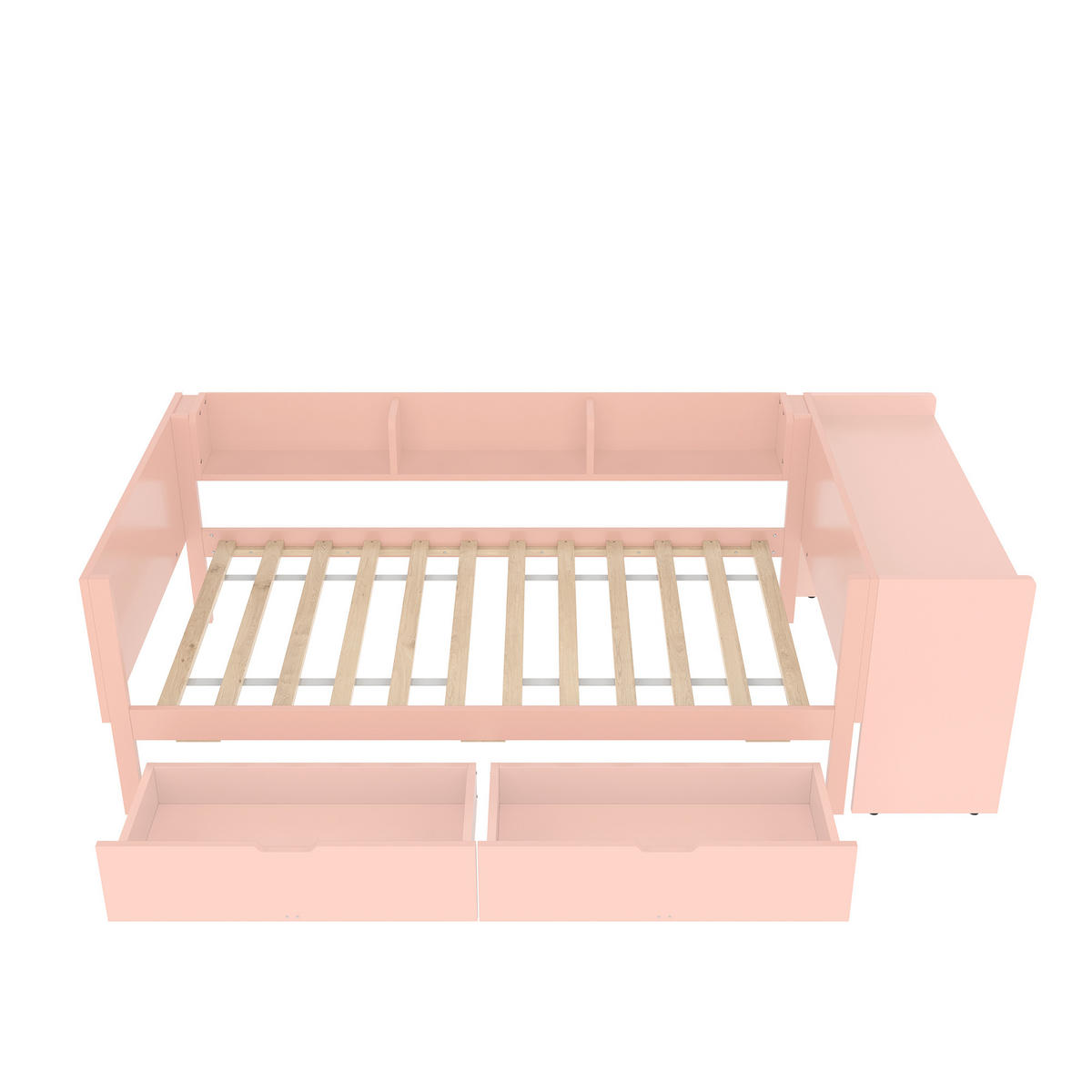 BETT 90/200 cm Rosa mit Schreibtisch und 2 Schubladen - Rosa, Holz (90/200cm) - OKWISH