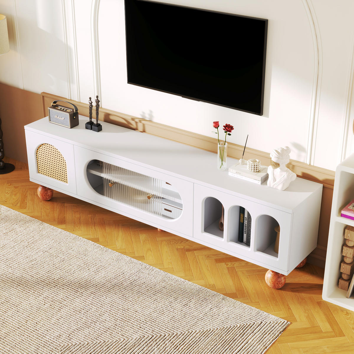 TV-SCHRANK in Weiß mit Glasschiebetür 170/37/47 cm - Weiß, Holzwerkstoff (170/37/47cm) - Redom