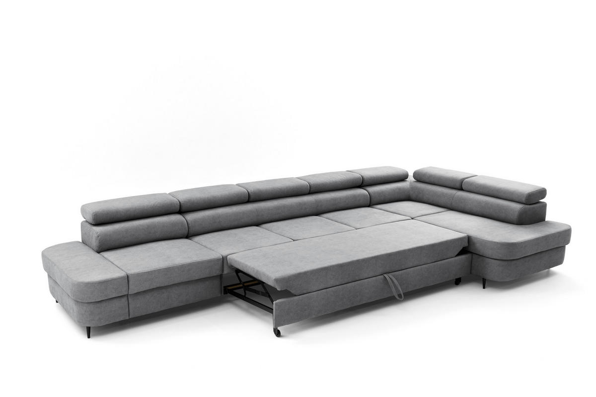 ECKSOFA PRIAM XXL L-Form Rechts mit Schlaffunktion 125x265 Velours Grau - Schwarz/Grau, Holz/Textil (203/420cm) - Muffo