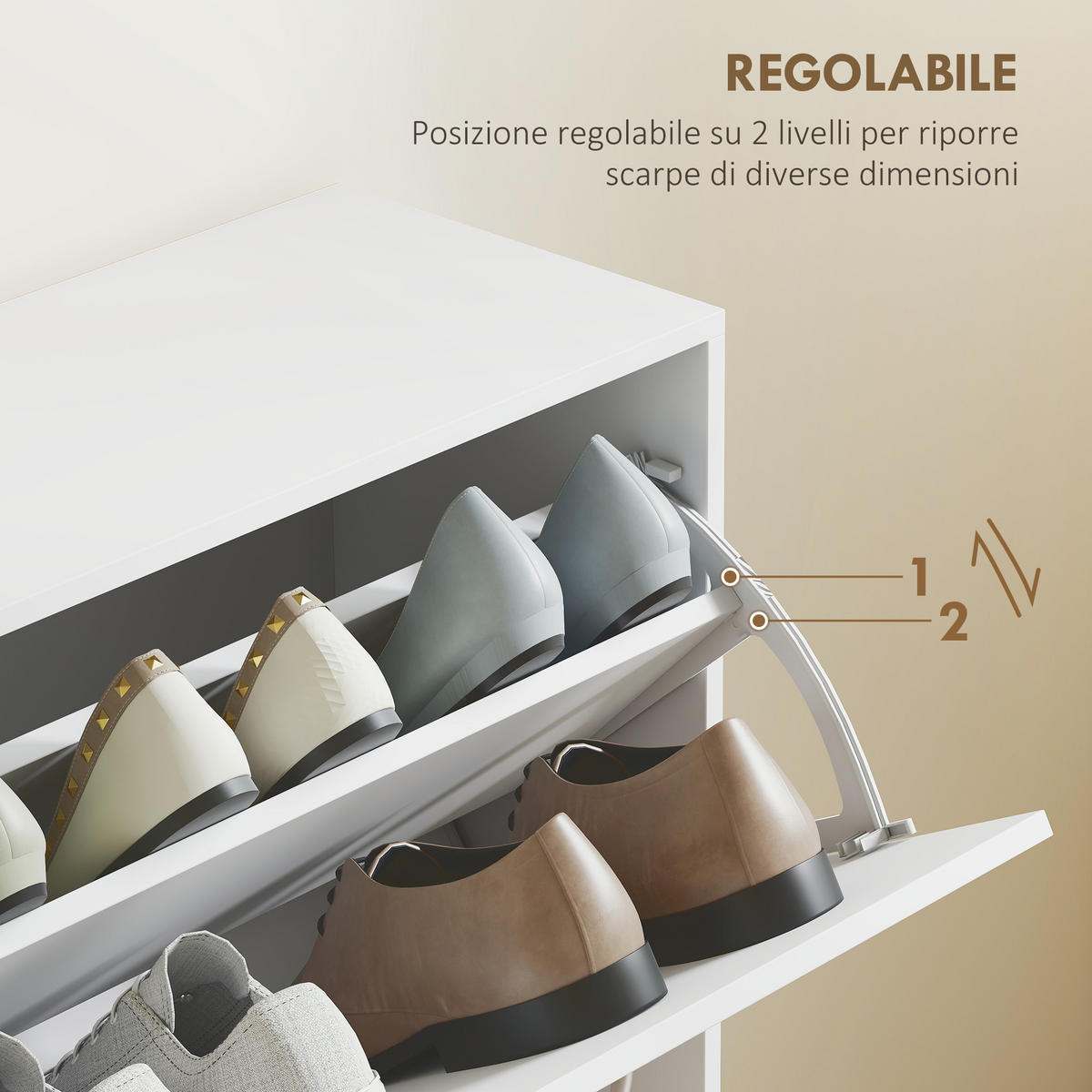SCHUHREGAL,4 Klappschubladen für 16–24 Paar 120x24x81cm,weiß - Weiß, Holzwerkstoff (120/81/24cm) - Vallsero