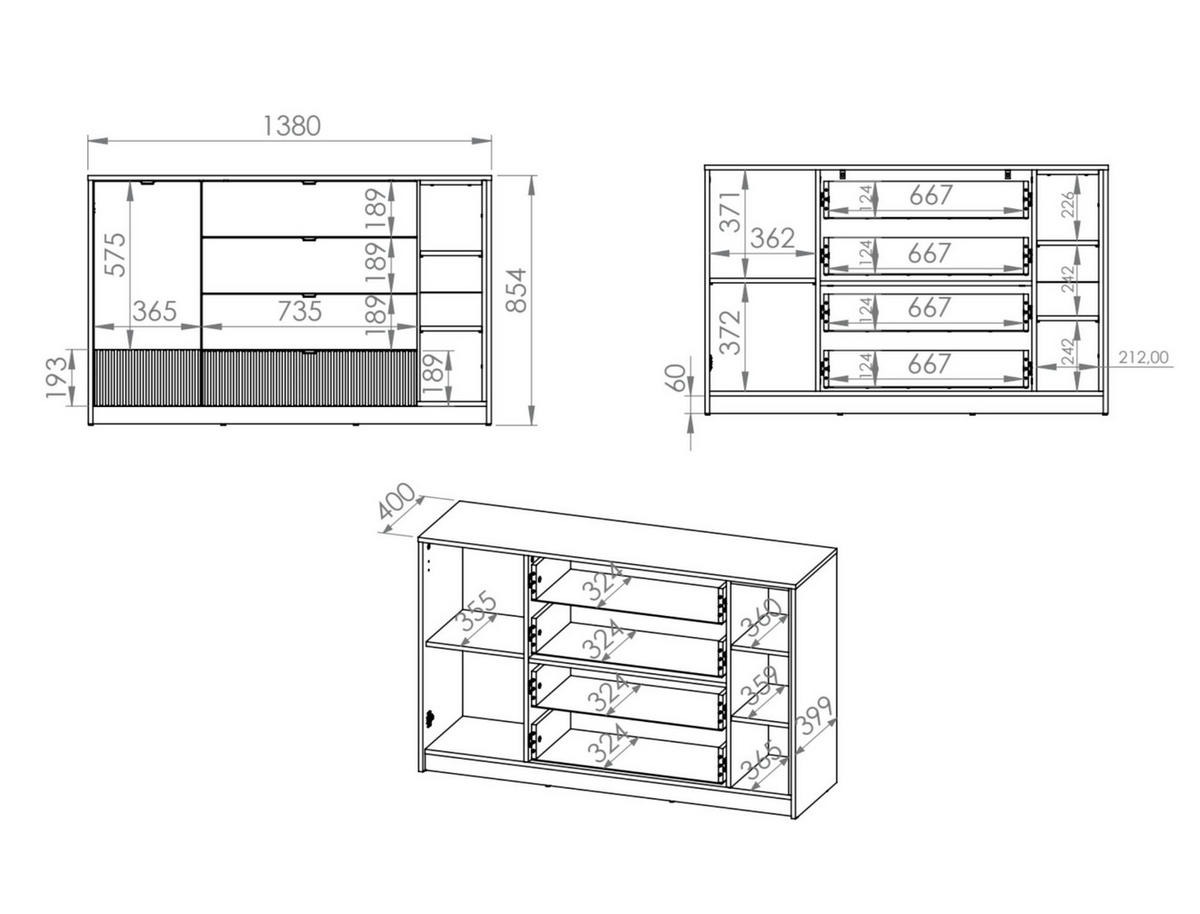 SIDEBOARD TORINO Weiß 138x40x86 cm - Weiß, Holzwerkstoff (138/86/40cm) - FURNLUX