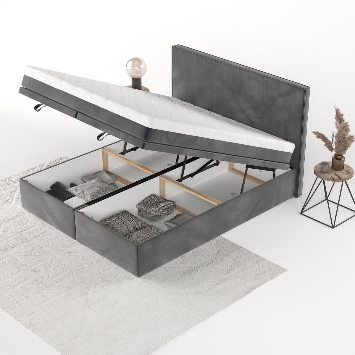 BOXBETT Zalla 160/200 cm Anthrazit im Paros Stoff - Anthrazit/Schwarz, Holz/Holzwerkstoff (160/200cm) - AltaBeds