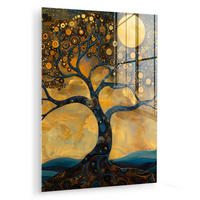 ACRYLGLASBILD Baum - Mond - Blumen - Gold - Kunst 60x80 cm - Orange, Glas (60/80cm) - MuchoWow