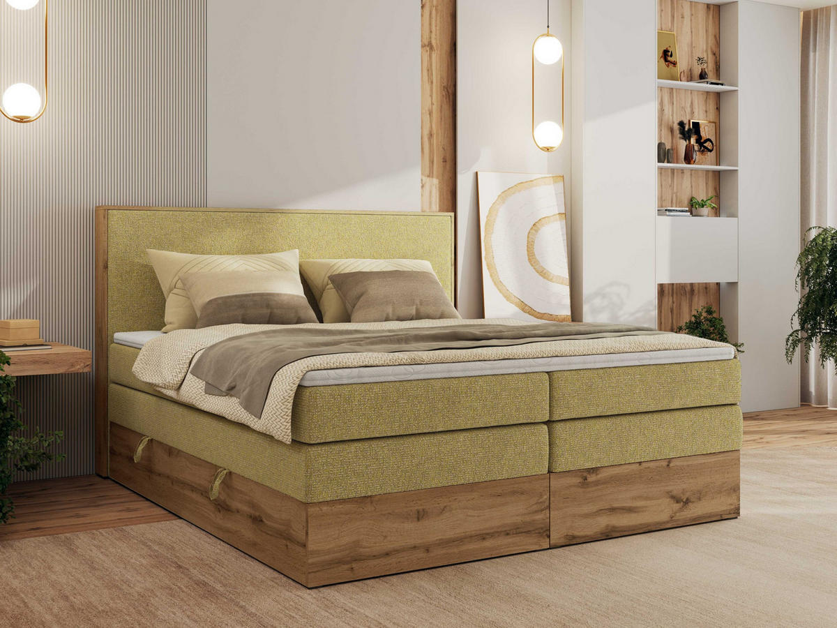 BOXBETT WOOD CLASSIC KING 140/200 - Gelb Strukture - H3 - Gelb, Textil (140/200cm) - MKS