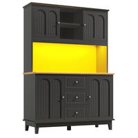 BUFFETSCHRANK Schwarz & Natur mit LED & App-Steuerung, 4 Türen, 3 Schubladen - Schwarz, Holzwerkstoff (120/180/40cm) - Urban Meuble