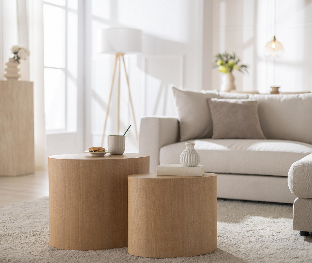 BEISTELLTISCH - 2er-Set - Esche - Eschefarben, Holzwerkstoff (33/48/40cm) - home24