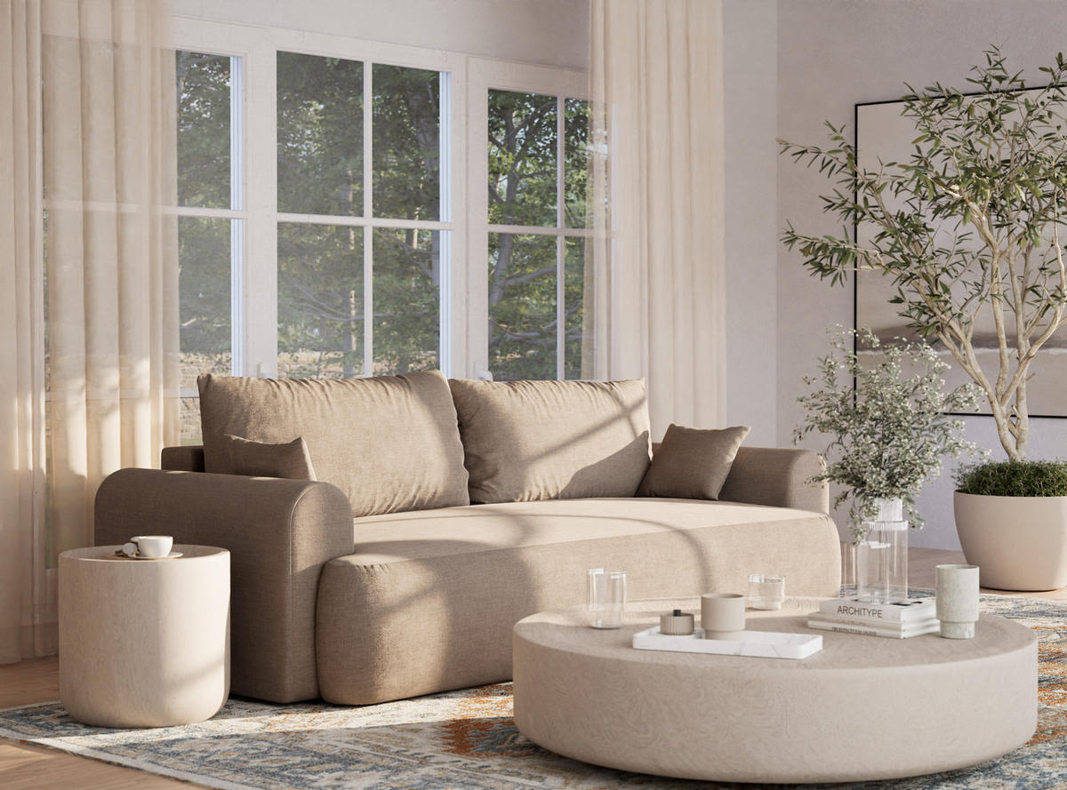 SOFA MIT SCHLAFFUNKTION Toluca Grau braun Chenille-Stoff - Graubraun/Schwarz, Holz/Holzwerkstoff (247/69/104cm) - Maison de Reve