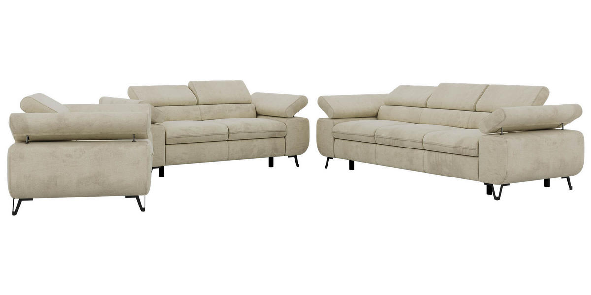 SEDACÍ SOUPRAVA PETER 1+2+3 - Béžová Samet - černá/béžová, kov/textil (262/76/99cm) - MKS