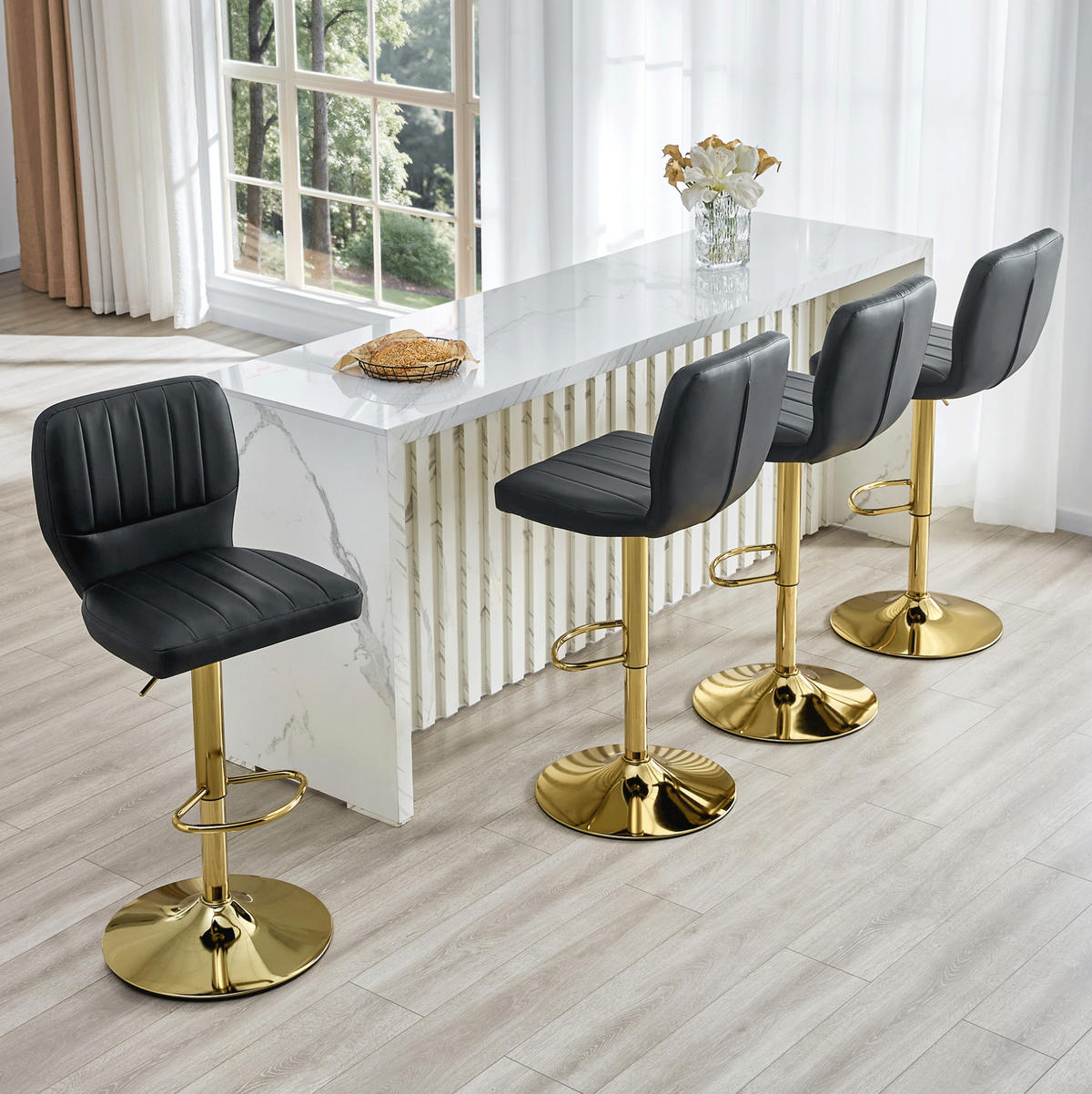 BARHOCKER höhenverstellbar 360° drehbar 52 x 45 x 93-114 cm Gold/Schwarz - Goldfarben, Metall (45/114/52cm) - Meubliv
