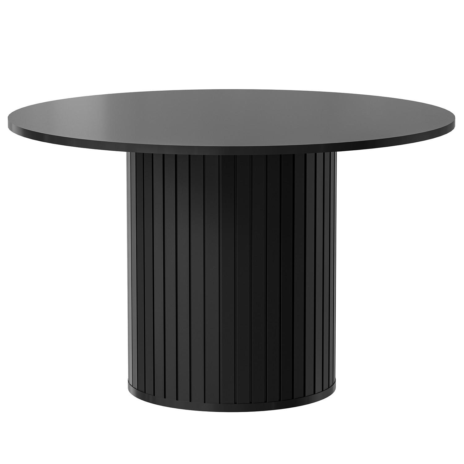 ESSTISCH Zalia mit geriffeltem Säulenfuß, runde Tischplatte 120 cm, im Retro-Stil, Schwarz - Schwarz, Holzwerkstoff (120/120/75cm) - Beautysofa