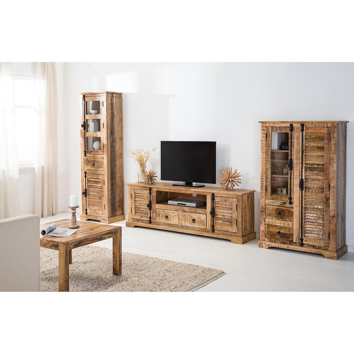 TV-LOWBOARD - Mango massiv - Naturfarben, Holz (178/60/38cm) - home24