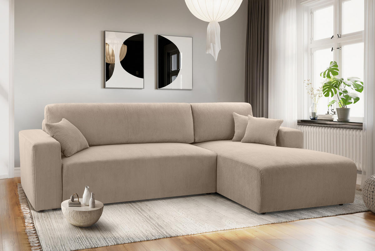 ECKSOFA L Form Catea Beige 279/145/84 cm Rechts mit Schlaffunktion - Beige/Schwarz, Kunststoff/Textil (279/145cm) - AX Living