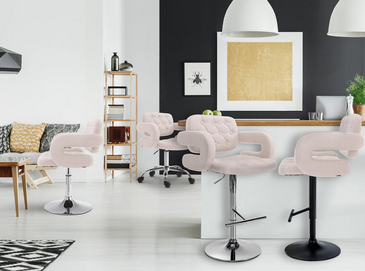 BARHOCKER 2er Set Stoff beige - Chromfarben/Beige, Textil/Metall (62/103/55cm) - CLP