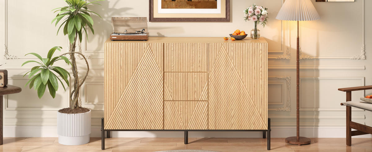SIDEBOARD 2 Türen Schublade Stauraum modern - Naturfarben, Holz (115.5/76/40cm) - LEBENLANG