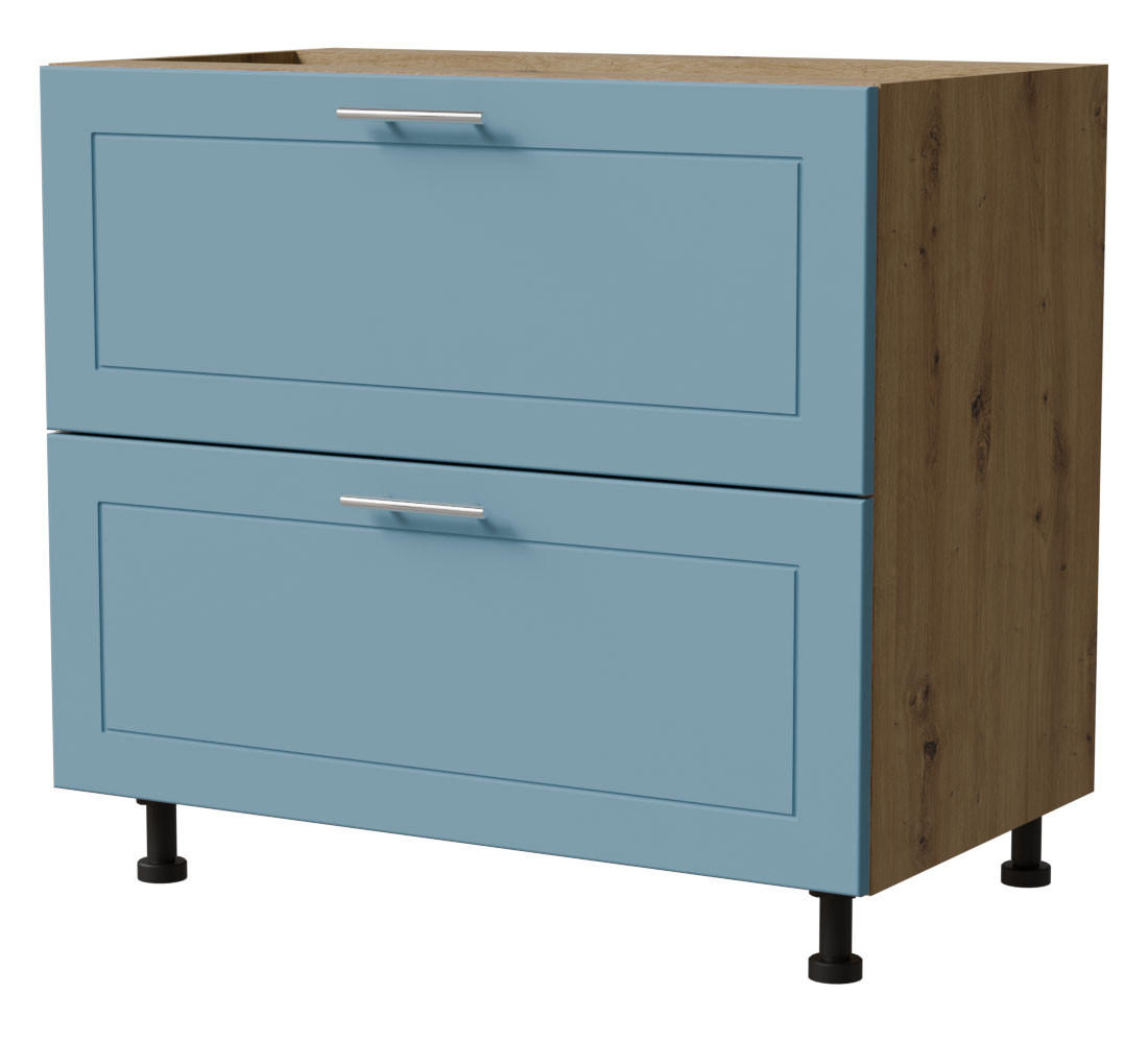 SCHUBLADENUNTERSCHRANK Bari D2/90 Eiche Artisan / RAL 5024 pastellblau 90 / 50 / 82cm REJS Vollauszug - Blau/Eiche Artisan, Holz/Holzwerkstoff (90/82/50cm) - Feldmann-Wohnen