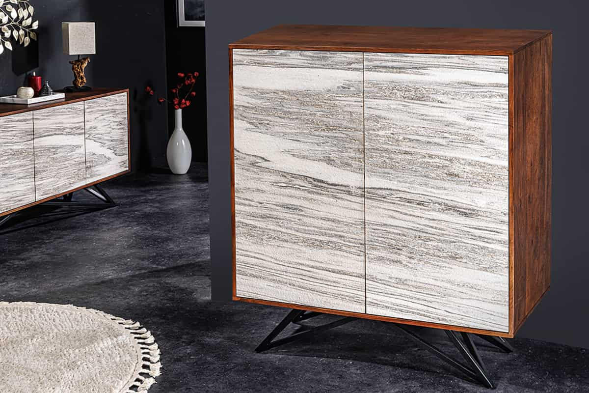 HIGHBOARD MOUNTAIN SOUL Akazie Weiß 120cm - Schwarz/Braun, Holz/Stein (100/120/38cm) - riess-ambiente
