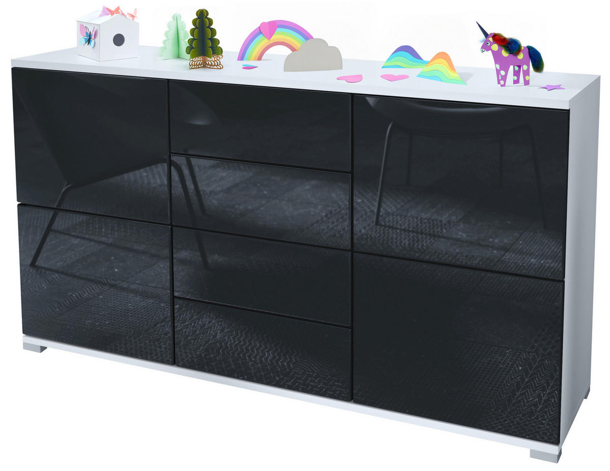 SIDEBOARD Rova Schwarz Hochglanz - Schwarz Hochglanz, Holzwerkstoff (138.5/75.5/35cm) - Vladon