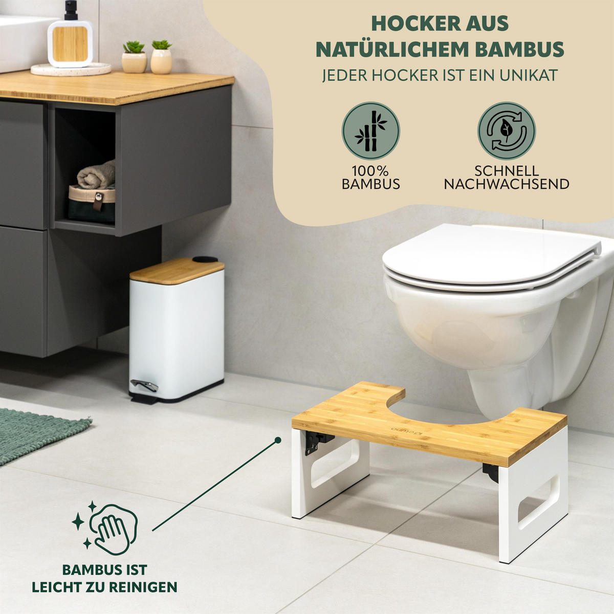 TOILETTENHOCKER Bambus, weiß - Weiß, Holz (43.5/18.5/28cm) - eluno