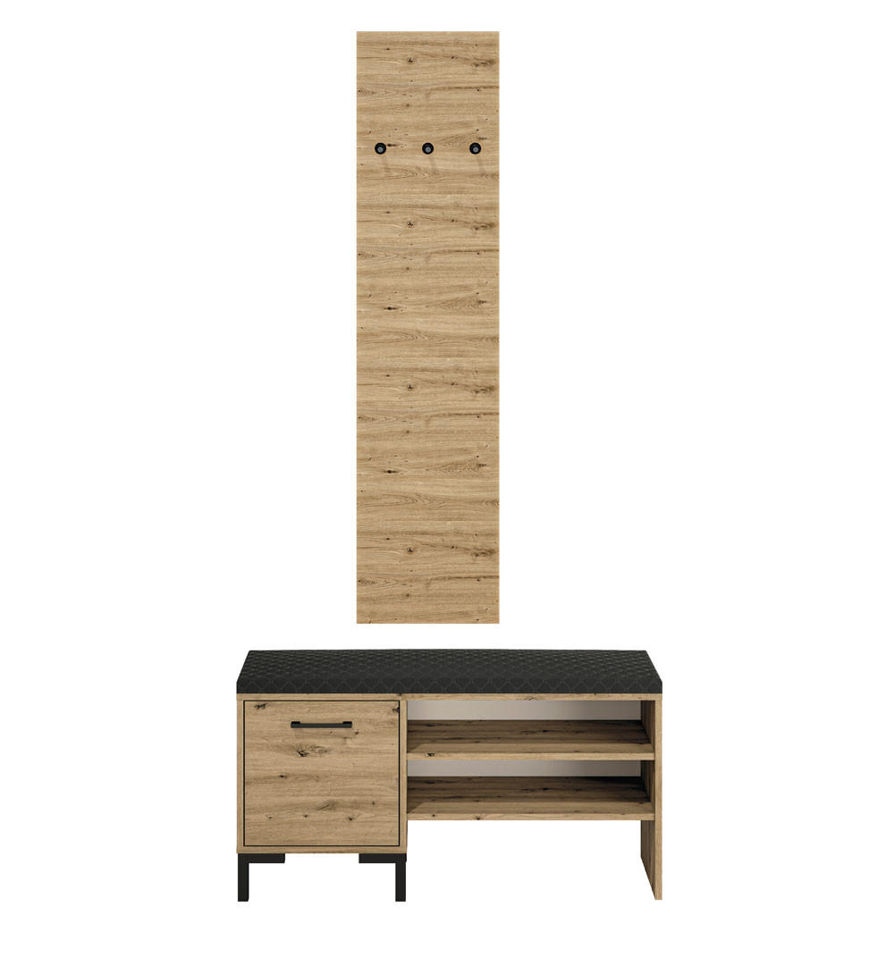GARDEROBE Nevio Artisan Eiche / schwarz 2-teilig - Schwarz/Eiche Artisan, Holz/Holzwerkstoff (105/200/34cm) - Feldmann-Wohnen